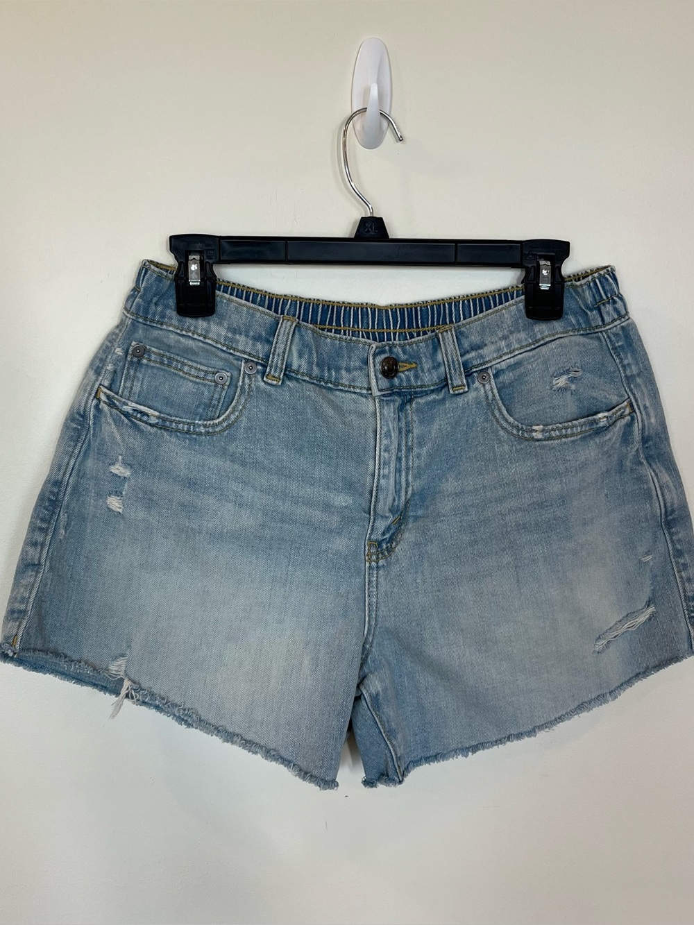 Aerie Real Womens Denim Cut Off Shorts Light Wash Elastic Waist Mid Rise M